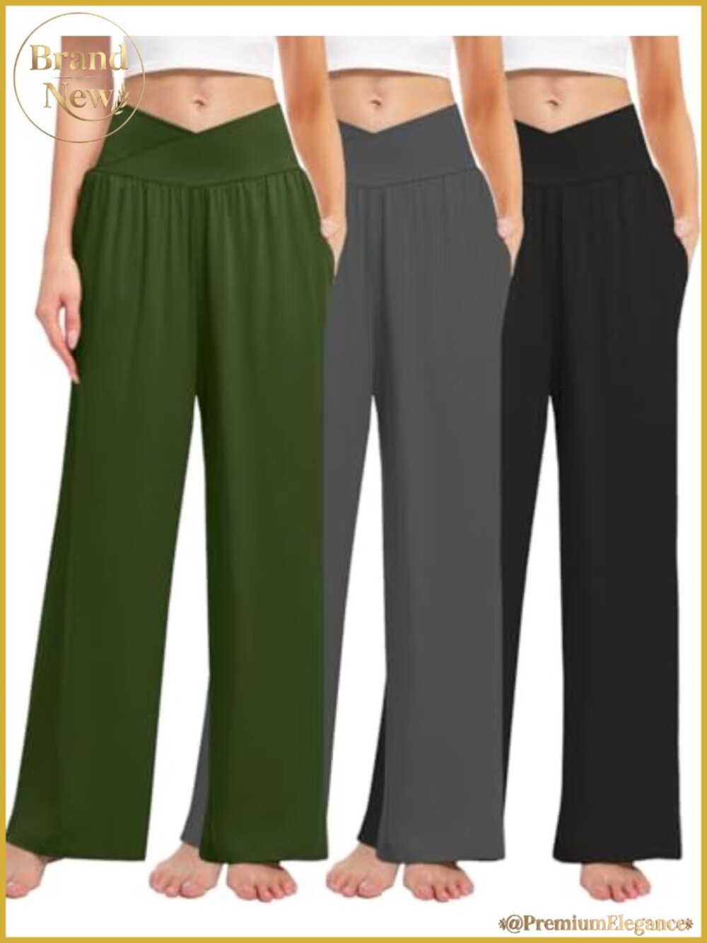 3 Pack Wide Leg Yoga Pants High Waist Crossover Pocket Loose Lounge Sweatpants